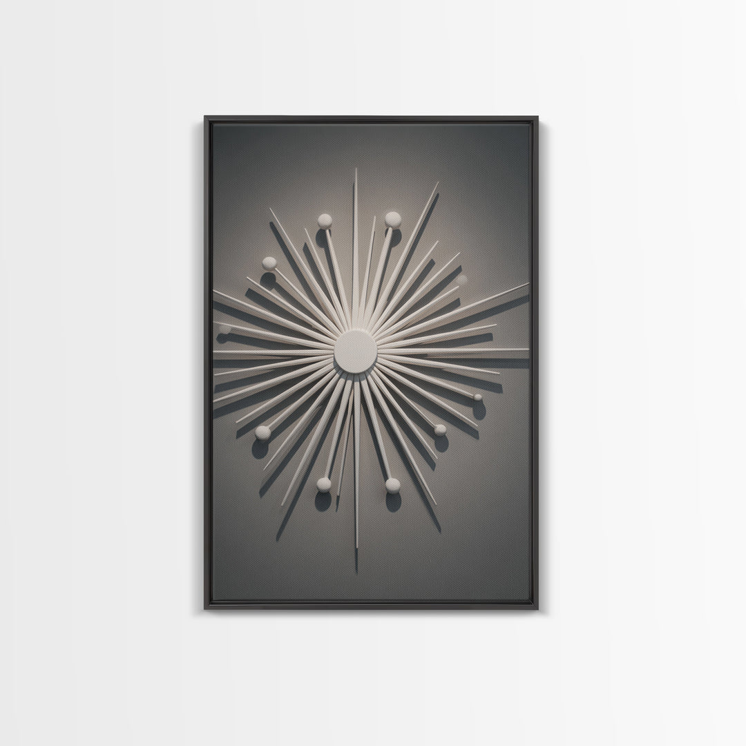 White Atomic Starburst Wall Art, Midcentury Modern Art, Retro Wall Decor, 1950s Design, MCM Home Decor Print For Living Room