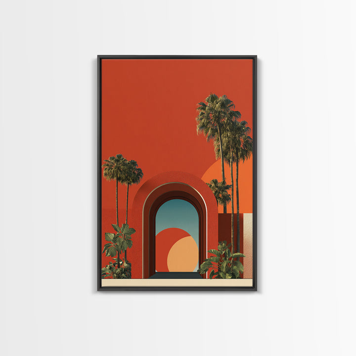 Red Orange Palm Springs Portal Wall Art, Retro Desert Print, Midcentury Modern Decor, Tropical Wall Decor, Bold MCM Poster