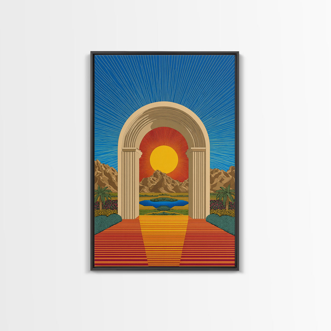 Desert Sun Portal Landscape Canvas Print, Midcentury Modern Wall Art, Retro Travel Poster, Scenic Southwest Home Decor Art