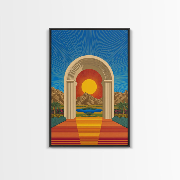 Desert Sun Portal Landscape Canvas Print, Midcentury Modern Wall Art, Retro Travel Poster, Scenic Southwest Home Decor Art