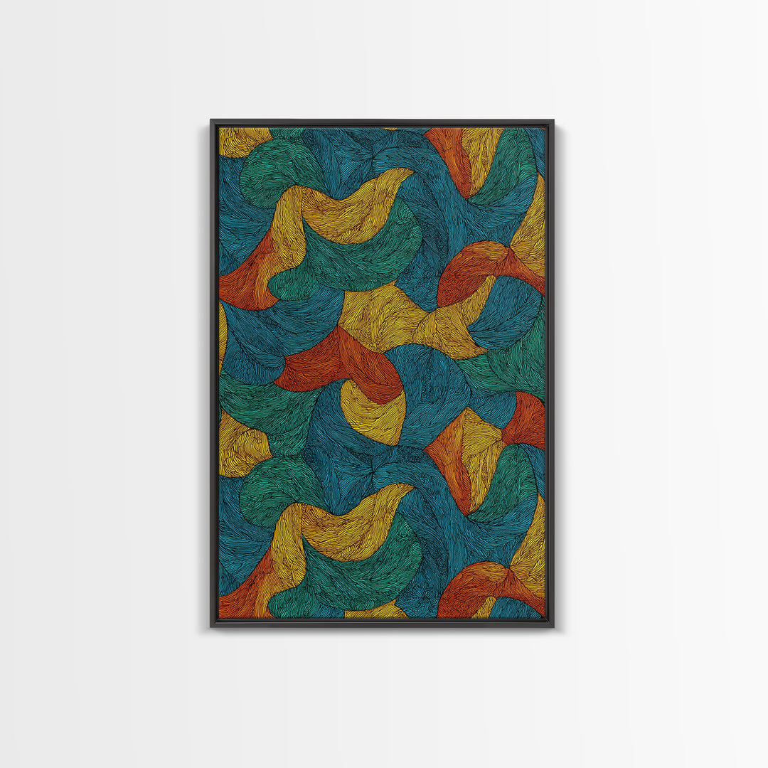 Textured Teal Rust Ribbon Abstract Wall Art, Mid Century Modern Art Print, Retro Pattern Home Office Decor For Living Room