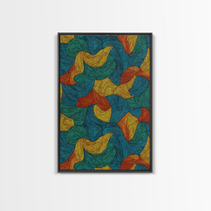 Textured Teal Rust Ribbon Abstract Wall Art, Mid Century Modern Art Print, Retro Pattern Home Office Decor For Living Room
