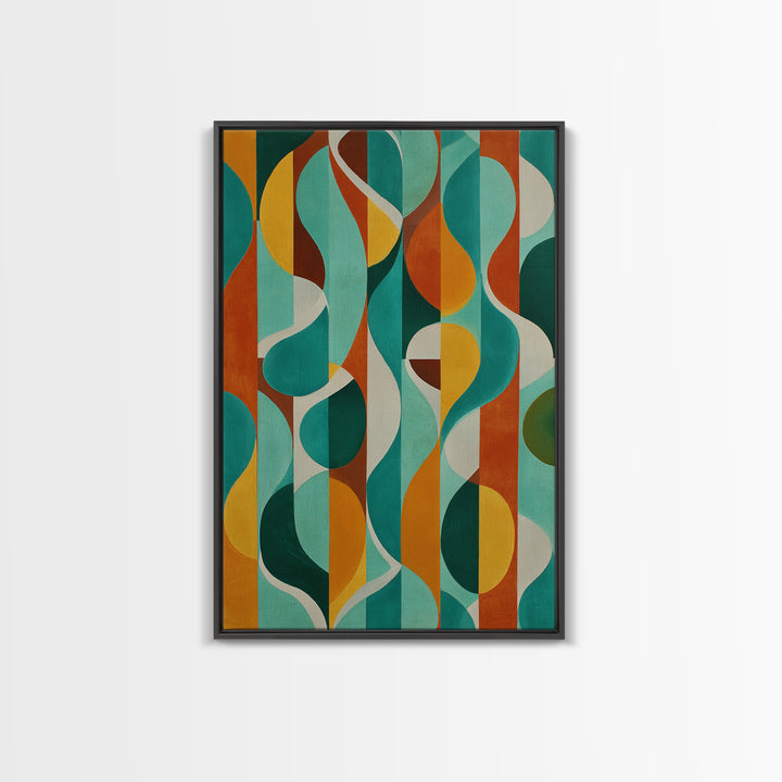Teal Orange Circle Stripe Canvas Print, Mid Century Modern Wall Art, Bold Geometric Abstract Living Room Retro Home Decor