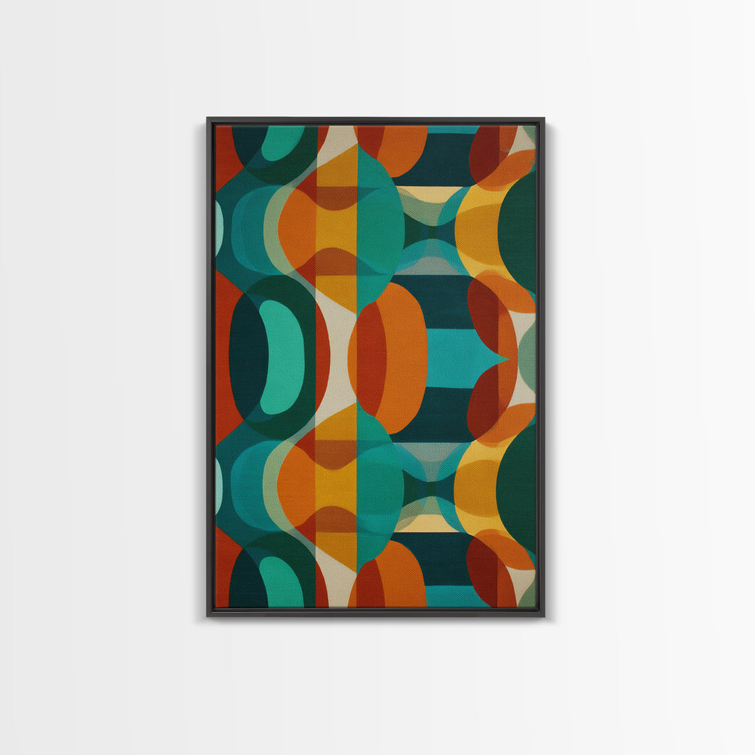 Overlapping Teal Orange Circle Canvas Print, Mid Century Modern Wall Art, Bold Geometric Abstract Retro Home Office Decor
