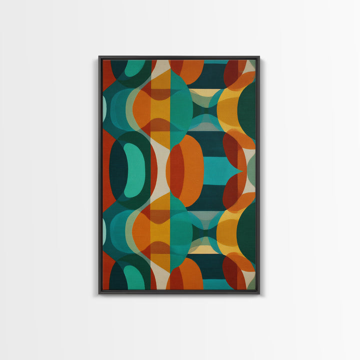 Overlapping Teal Orange Circle Canvas Print, Mid Century Modern Wall Art, Bold Geometric Abstract Retro Home Office Decor