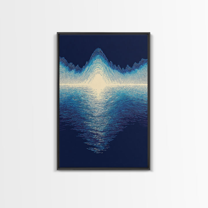 Luminous Blue Waveform Canvas Print, Abstract Ocean Light Wall Art, Modern Digital Art Poster, Meditation Room Decor Gift