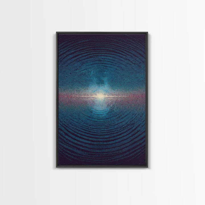 Radiant Blue Ripple Sun Wall Art, Circular Abstract Light Print, Modern Geometric Art, Space Inspired Decor For Bedroom Poster