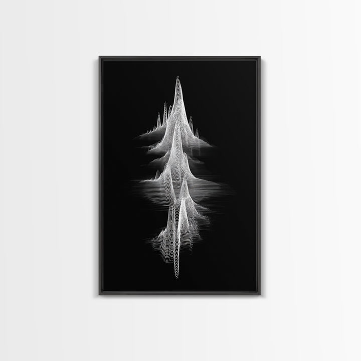 Black White Waveform Peak Wall Art, Minimal Abstract Line Print, Modern Sci Fi Poster, Geometric Office Decor Gift For Music Room