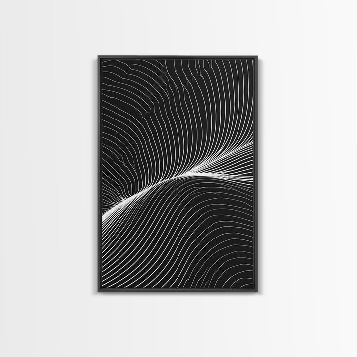 Black White Flowing Line Abstract Wall Art, Modern Op Art Print, Minimalist Wall Decor, Geometric Art For Bedroom, Home Office Decor