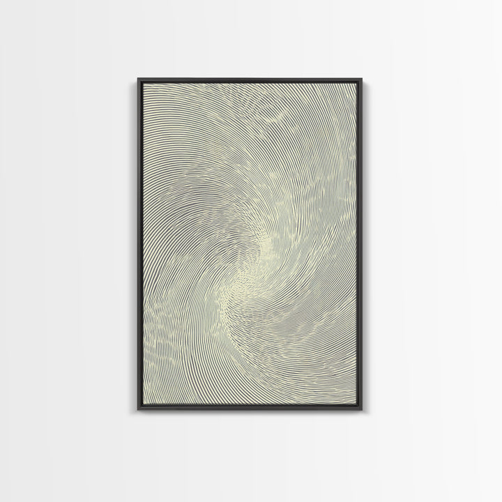 Cream Spiral Line Op Art Canvas Print, Midcentury Modern Abstract Art, Minimalist Wall Art Decor, Neutral Home Office Poster