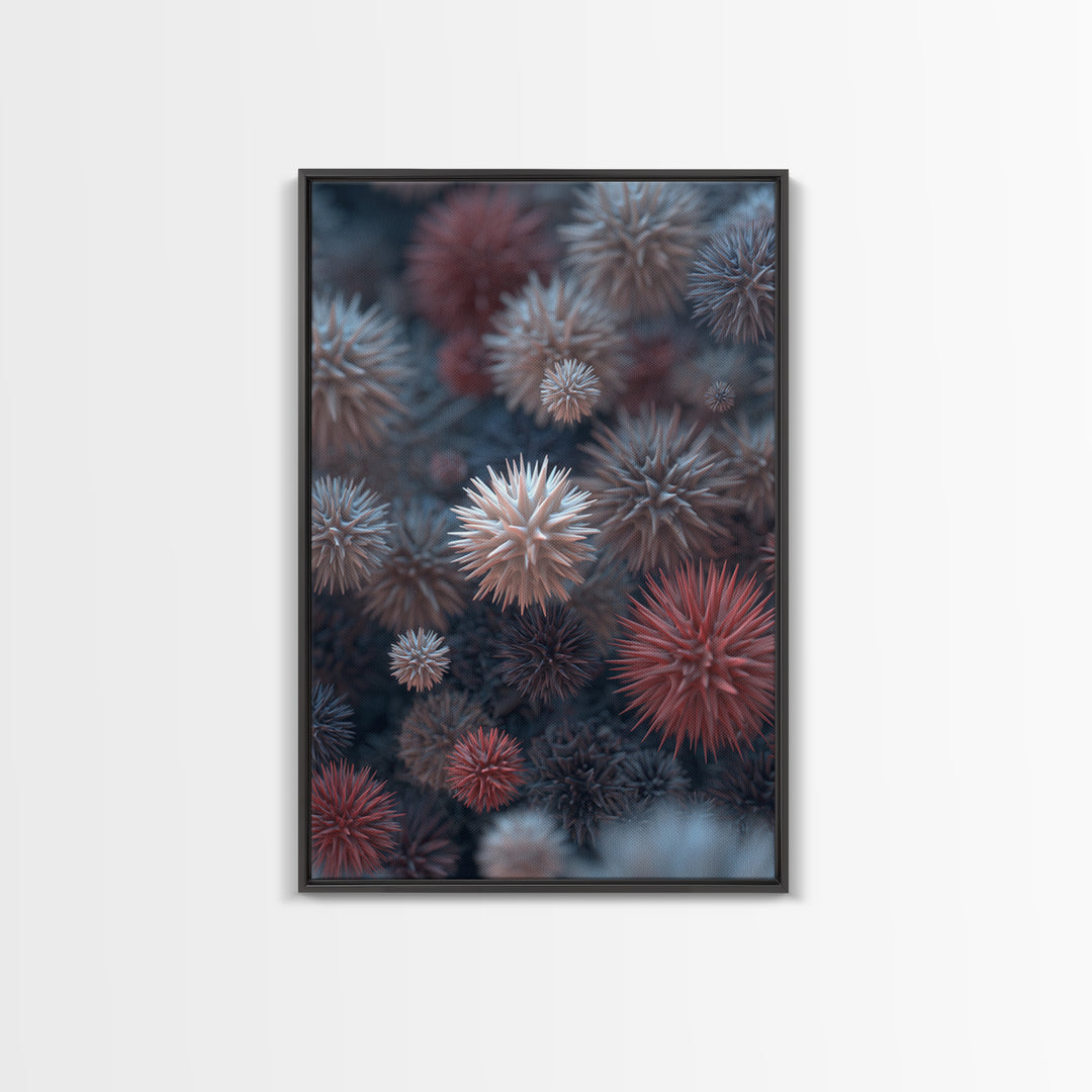 Surreal Spiky Coral Urchin Abstract Canvas Print, Blue Red Modern Art Print, Nature Wall Art Decor, Coastal Statement Piece