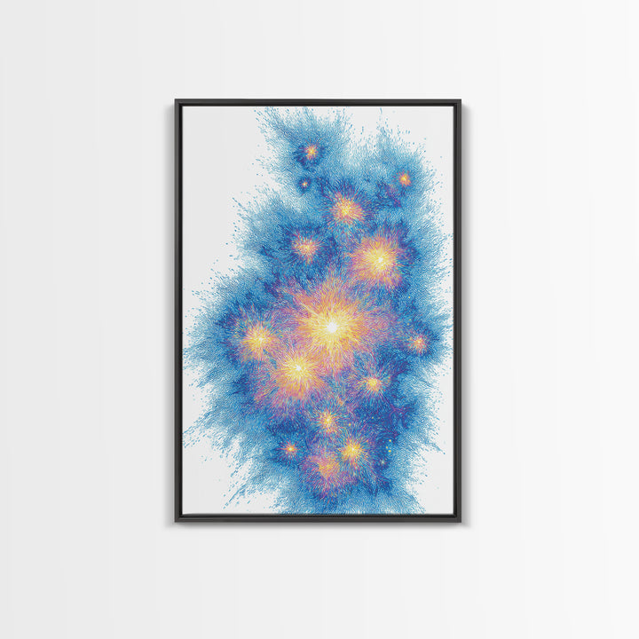 Blue Gold Particle Burst Abstract Wall Art, Modern Digital Art Print, Space Abstract Art, Colorful Poster, Home Office Decor