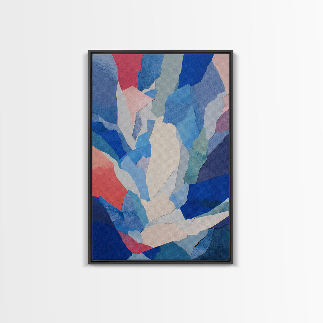 Blue Pink Torn Paper Abstract Collage, Wall Art, Modern Abstract Art Print, Contemporary Poster, Minimalist Bedroom Decor