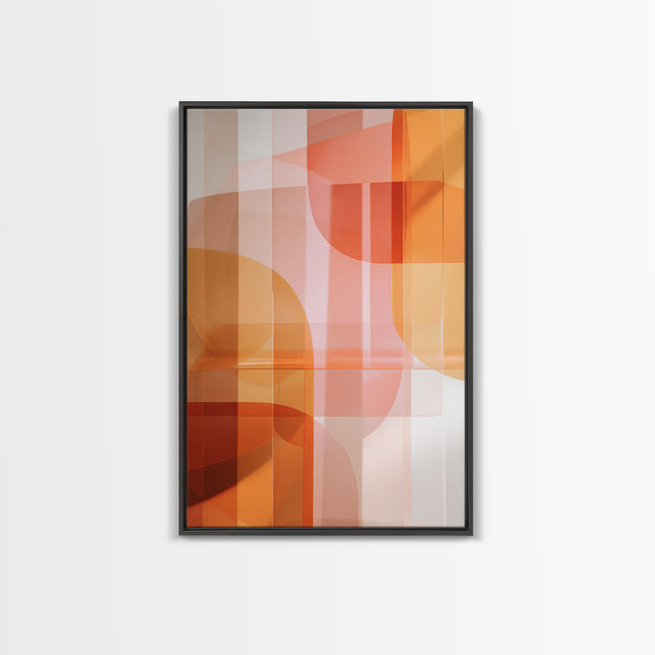 Orange Pink Translucent Shapes, Canvas Print, Modern Geometric Wall Art, Warm Abstract Decor, Mid Century Home Office Poster