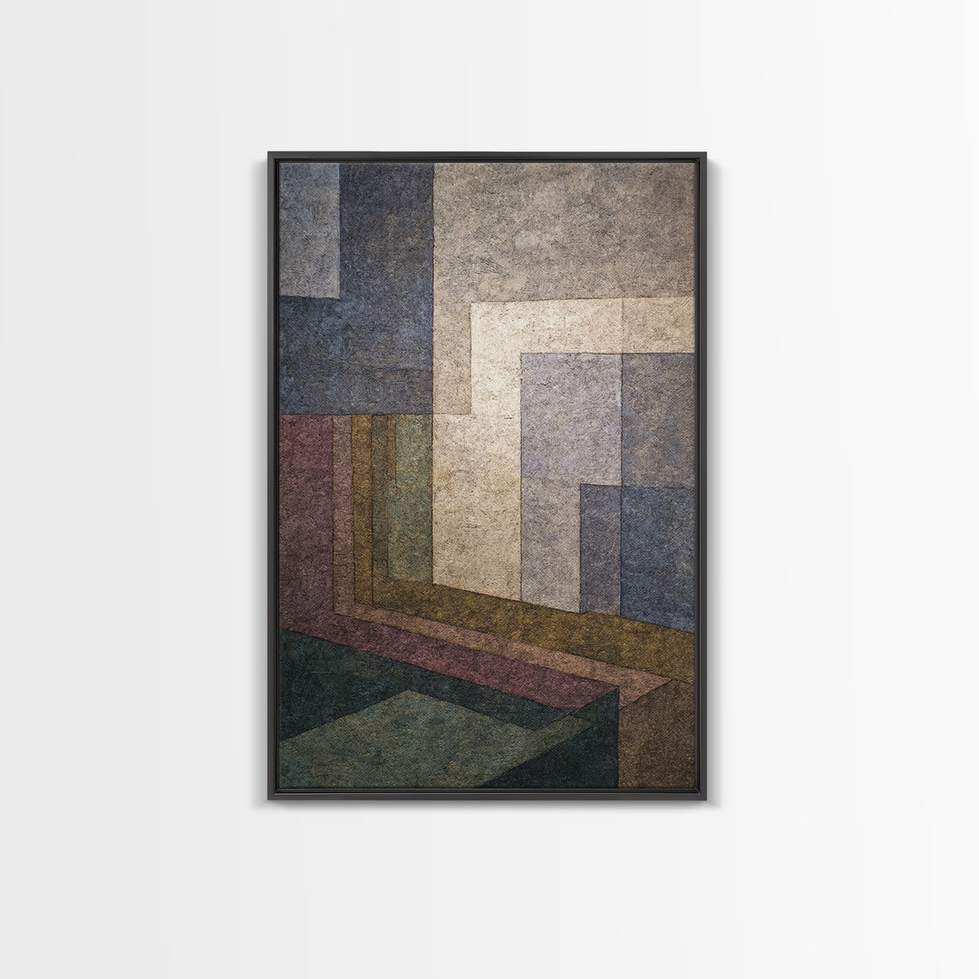 Moody Architectural Geometry Wall Art, Midcentury Modern Abstract Print, Neutral Blue Mauve Decor, Perspective Office Art