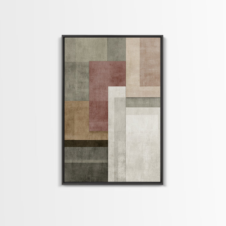 Muted Neutral Rectangles Wall Art, Modern Abstract Canvas Print, Midcentury Home Decor, Sage Green Terracotta Office Art