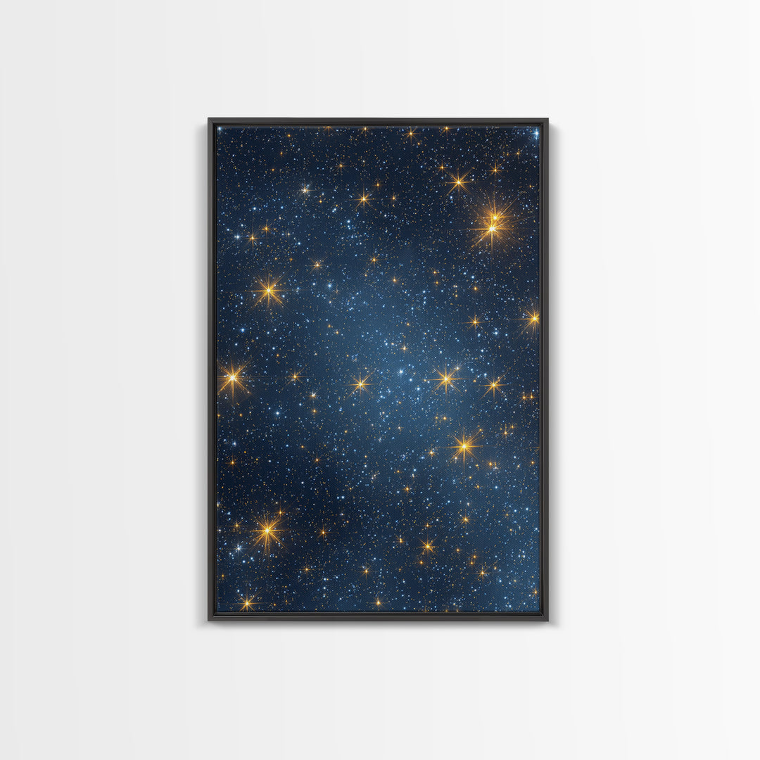 Blue Galaxy Gold Star Field Wall Art, Cosmic Retro Art Print, Space Abstract Art, Modern Celestial Decor, Starry Night Poster