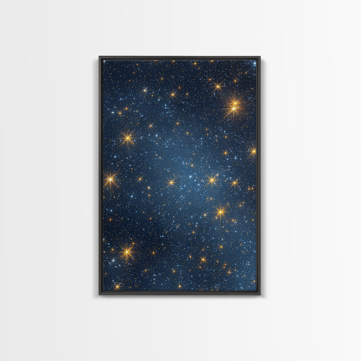 Blue Galaxy Gold Star Field Wall Art, Cosmic Retro Art Print, Space Abstract Art, Modern Celestial Decor, Starry Night Poster