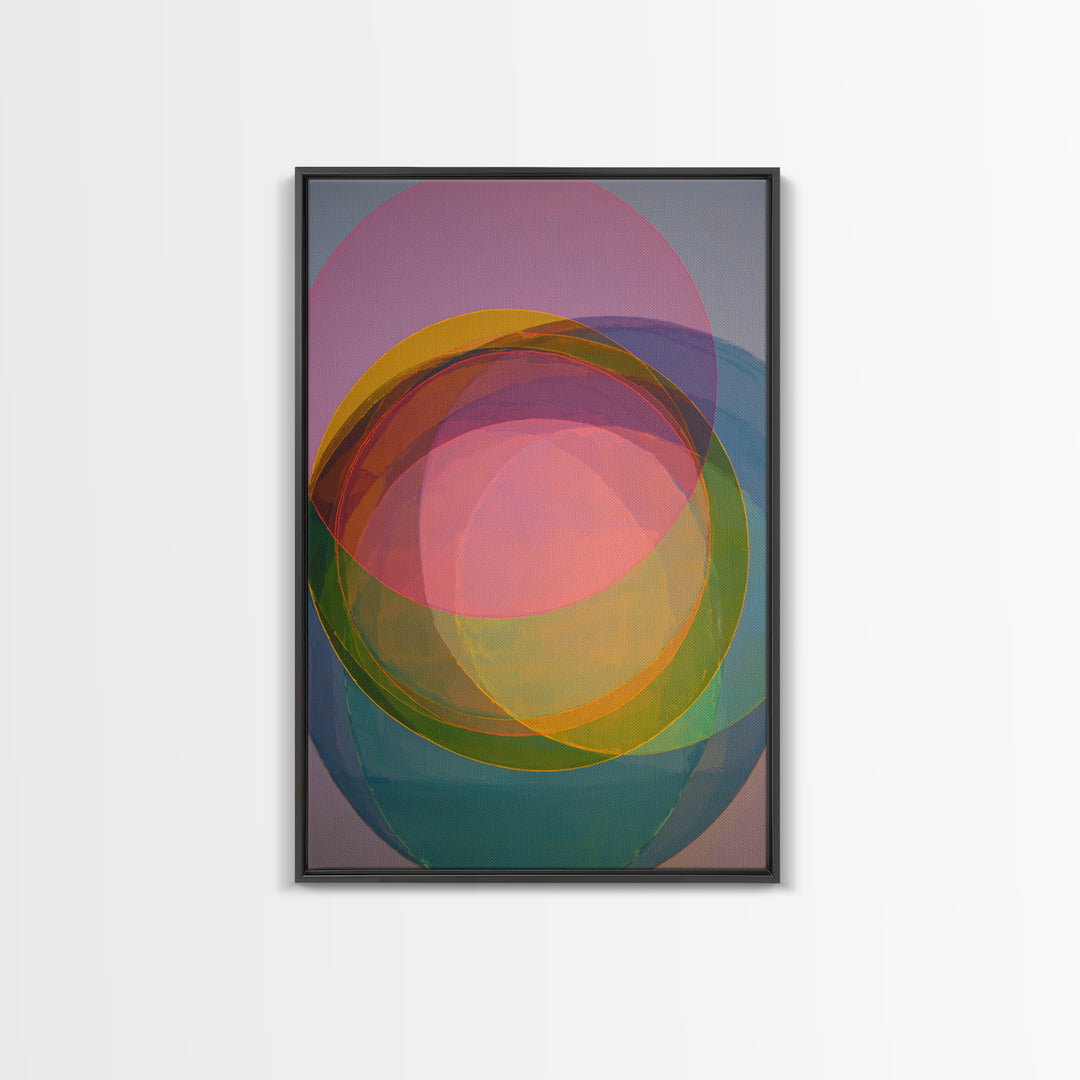 Colorful Transparent Circle Layers, Wall Art, Modern Abstract Art Print, Rainbow Geometric Decor, Bold Midcentury Poster