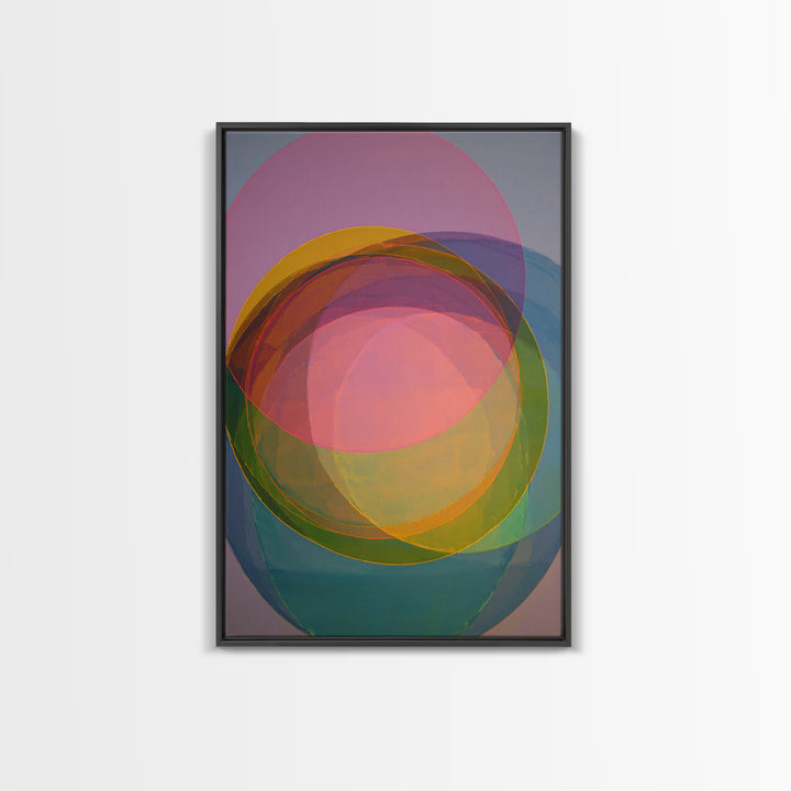 Colorful Transparent Circle Layers, Wall Art, Modern Abstract Art Print, Rainbow Geometric Decor, Bold Midcentury Poster