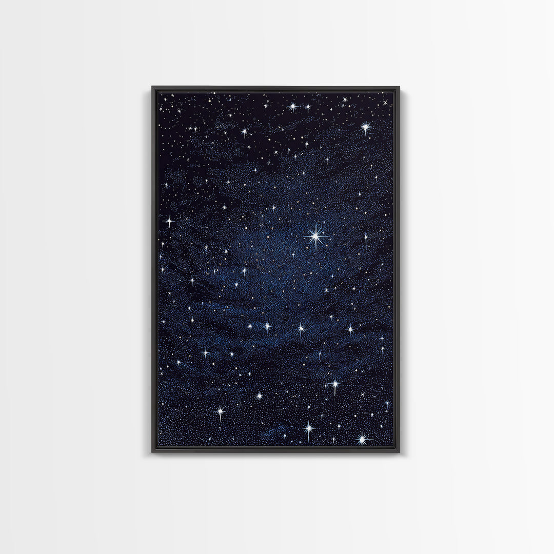 Deep Blue Starry Night Sky Wall Art, Cosmic Galaxy Print, Celestial Space Poster, Astronomy Decor For Bedroom And Home Office Decor