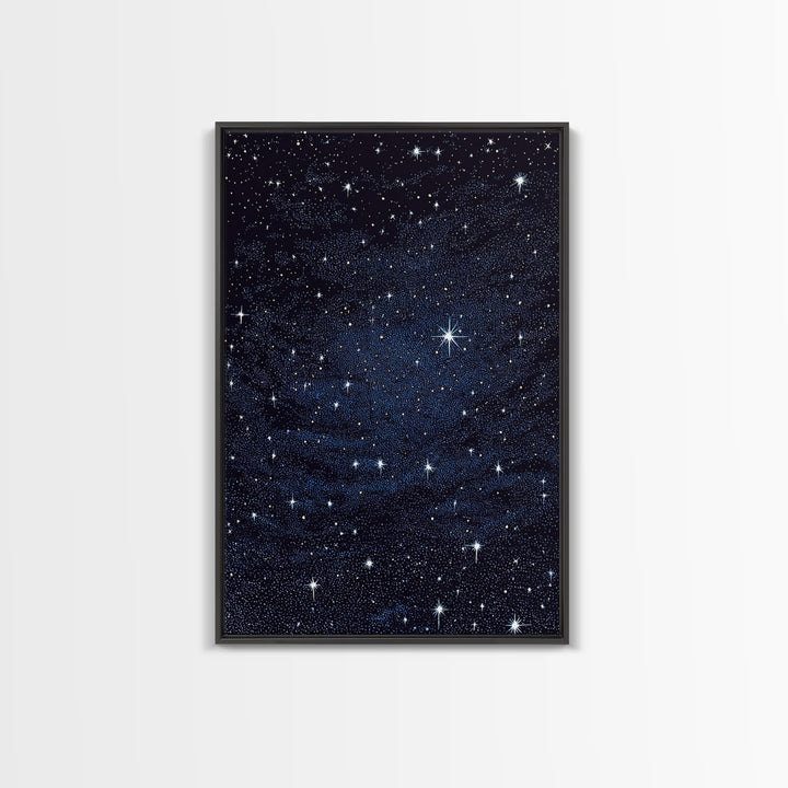 Deep Blue Starry Night Sky Wall Art, Cosmic Galaxy Print, Celestial Space Poster, Astronomy Decor For Bedroom And Home Office Decor