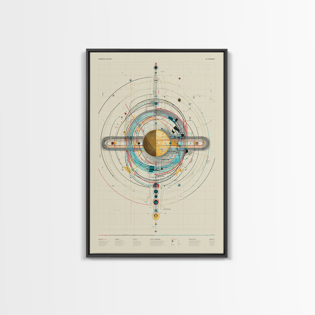 Futuristic Orbital Diagram Canvas Print, Technical Space Wall Art, Abstract Sci Fi Poster, Midcentury Modern Home Decor Gift