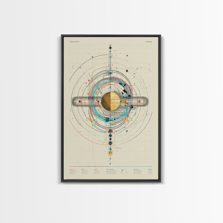 Futuristic Orbital Diagram Canvas Print, Technical Space Wall Art, Abstract Sci Fi Poster, Midcentury Modern Home Decor Gift