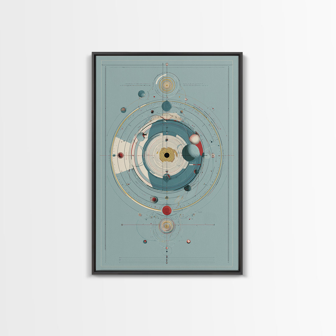 Teal Atomic Solar System Diagram Wall Art, Midcentury Modern Art, Space Abstract Art, Geometric Poster, Retro Home Decor