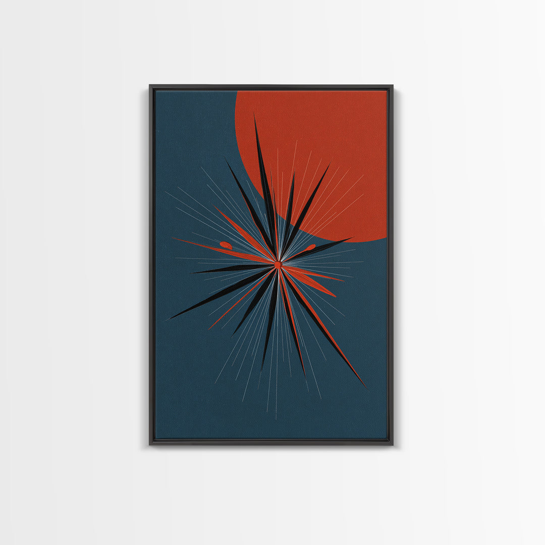 Red Sun Atomic Starburst Wall Art, Midcentury Modern Art, Retro Modern Poster, Blue Orange Abstract Print, Mcm Wall Decor