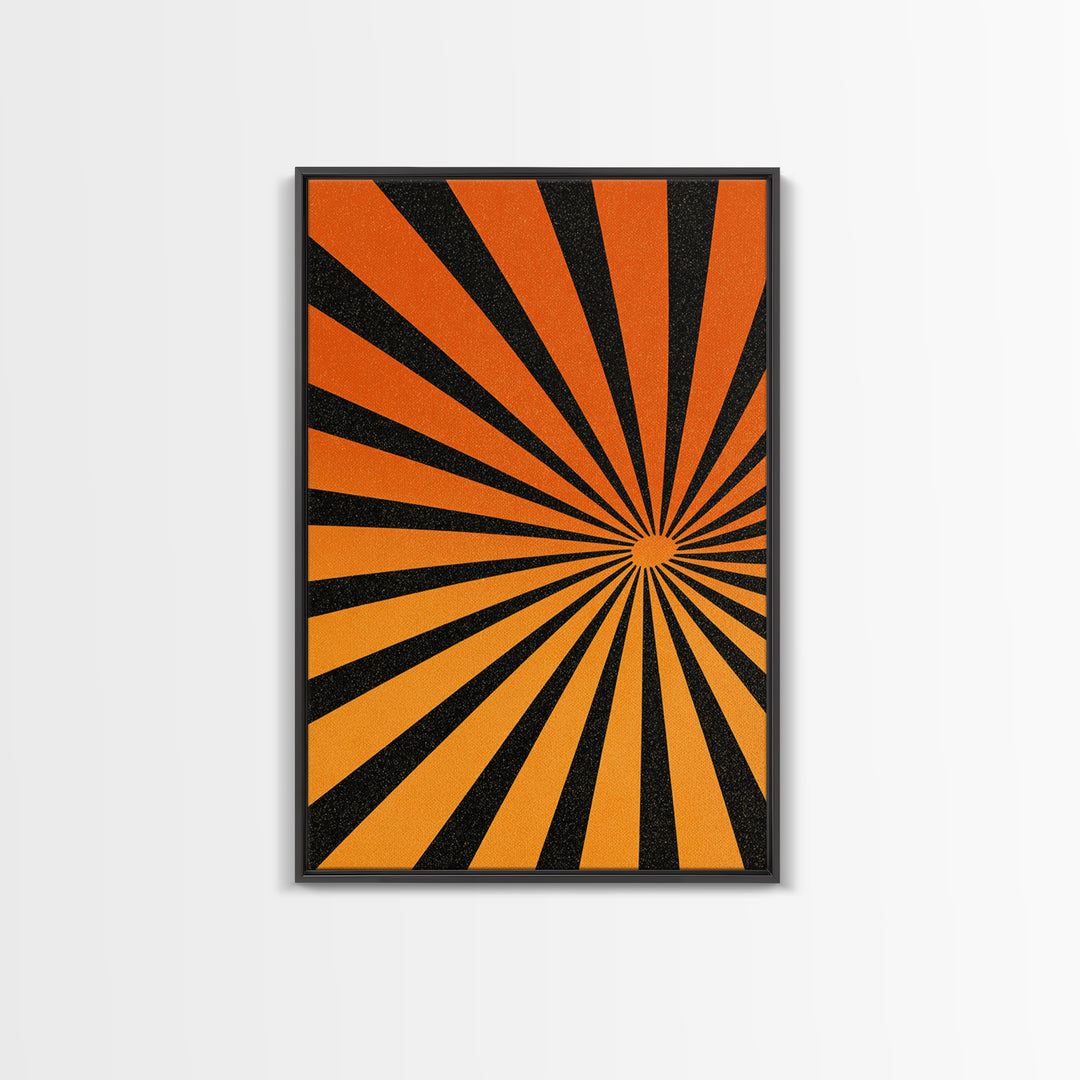 Orange Black Op Art Sunburst Canvas Print, Retro Wall Art, Geometric Art Print, Bold Mcm Decor, 70s Poster, Funky Wall Decor
