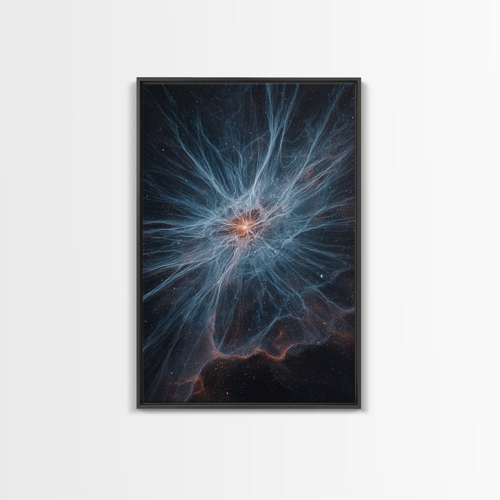 Blue White Nebula Energy Burst Wall Art, Space Abstract Art, Modern Digital Art, Scenic Sci Fi Poster, Statement Wall Decor