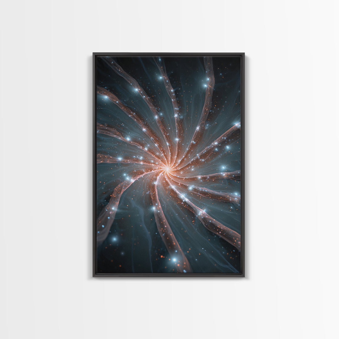 Luminous Spiral Galaxy Nebula Framed Canvas Print, Space Abstract Art, Modern Wall Art, Blue Art Print, Sci Fi Decor, Home Office