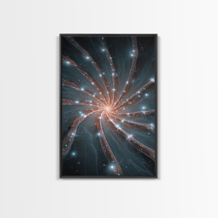 Luminous Spiral Galaxy Nebula Framed Canvas Print, Space Abstract Art, Modern Wall Art, Blue Art Print, Sci Fi Decor, Home Office
