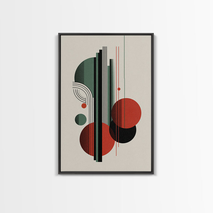 Red Green Bauhaus Circles Wall Art, Midcentury Modern Geometric Print, MCM Decor, Abstract Lines For Living Room Home Decor Print