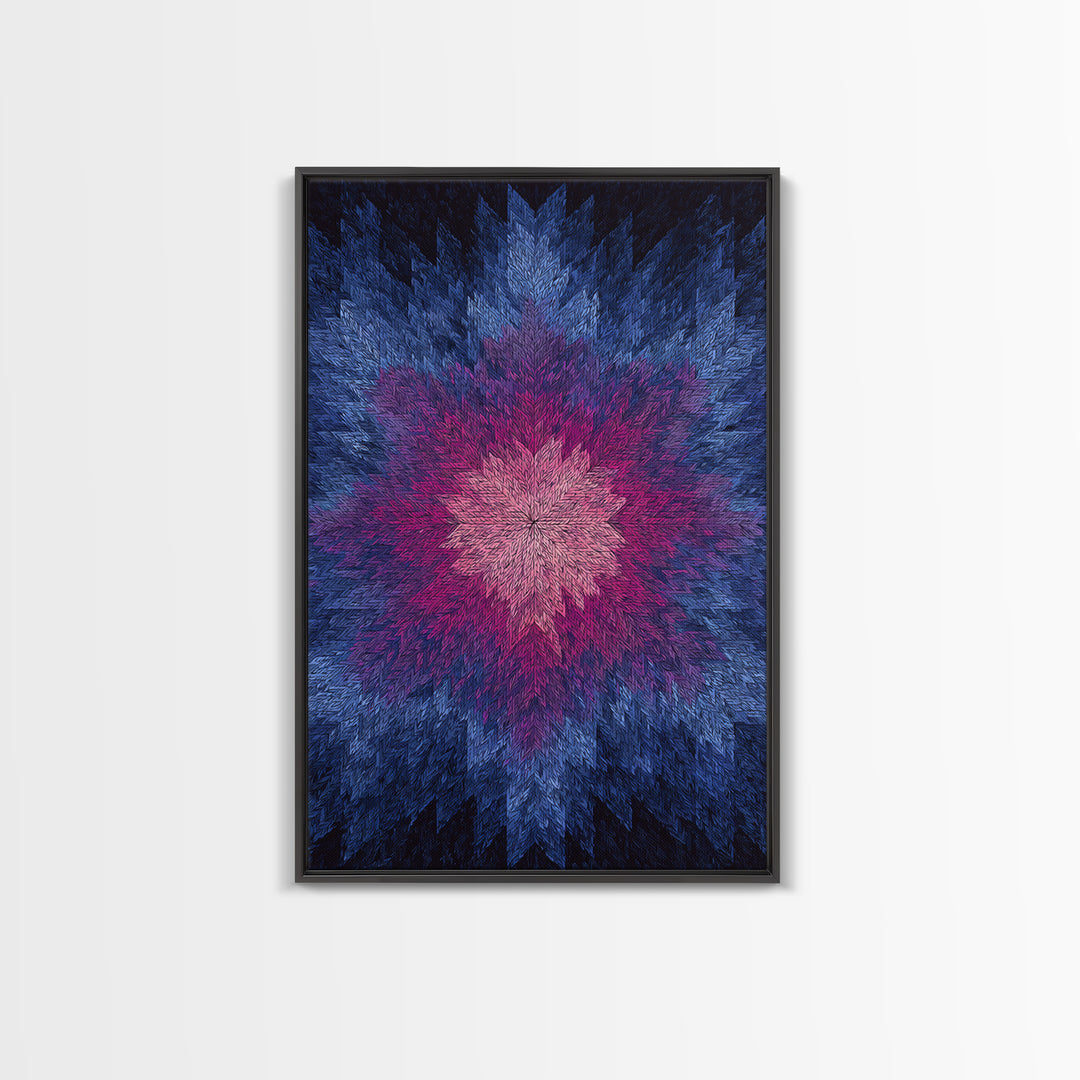 Blue Pink Textured Starburst, Canvas Print, Geometric Wall Art, Modern Abstract Decor, Vibrant Mcm Living Room Poster Artwork