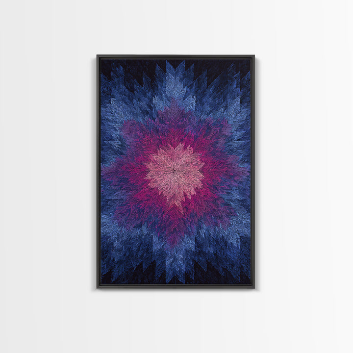 Blue Pink Textured Starburst, Canvas Print, Geometric Wall Art, Modern Abstract Decor, Vibrant Mcm Living Room Poster Artwork