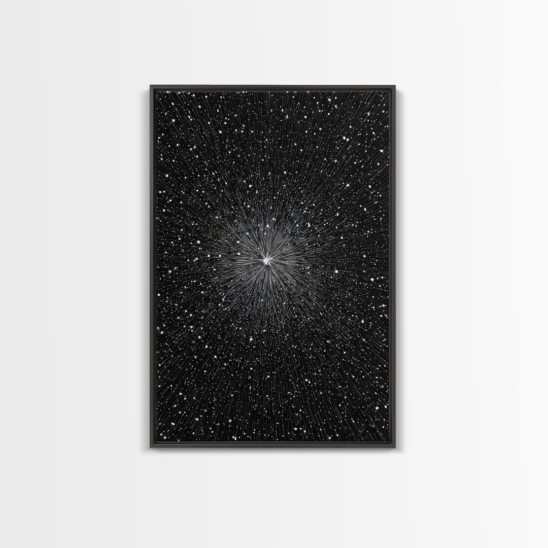 Black White Warp Speed Starfield Wall Art, Space Abstract Art, Modern Art Print, Sci Fi Poster, Minimalist Wall Decor, Office