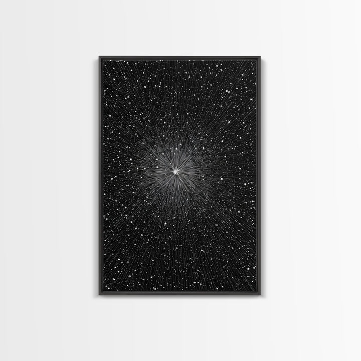 Black White Warp Speed Starfield Wall Art, Space Abstract Art, Modern Art Print, Sci Fi Poster, Minimalist Wall Decor, Office