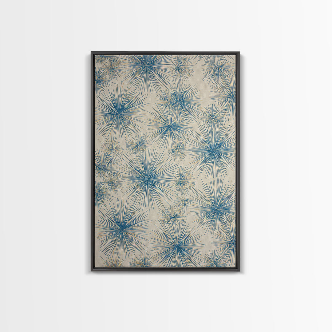 Blue Atomic Starburst Pattern Wall Art, Midcentury Modern Art Print, Retro Wall Decor, Beige Teal Abstract Home Decor Prints