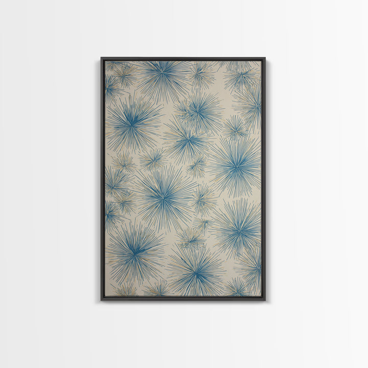 Blue Atomic Starburst Pattern Wall Art, Midcentury Modern Art Print, Retro Wall Decor, Beige Teal Abstract Home Decor Prints
