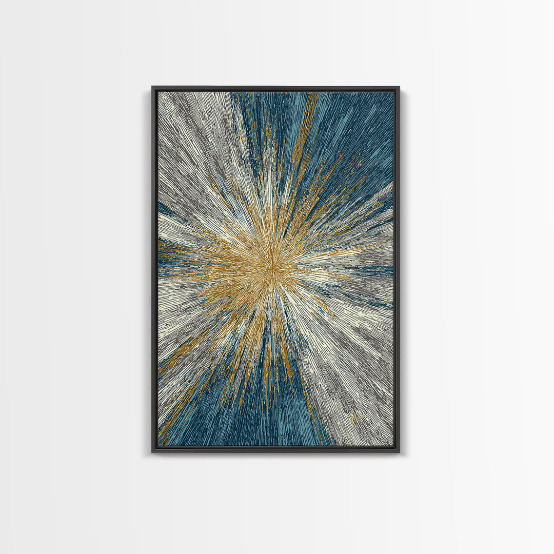 Gold And Teal Radiating Starburst Canvas Print, Midcentury Modern Art, Atomic Retro Wall Decor, Bold Geometric Home Decor