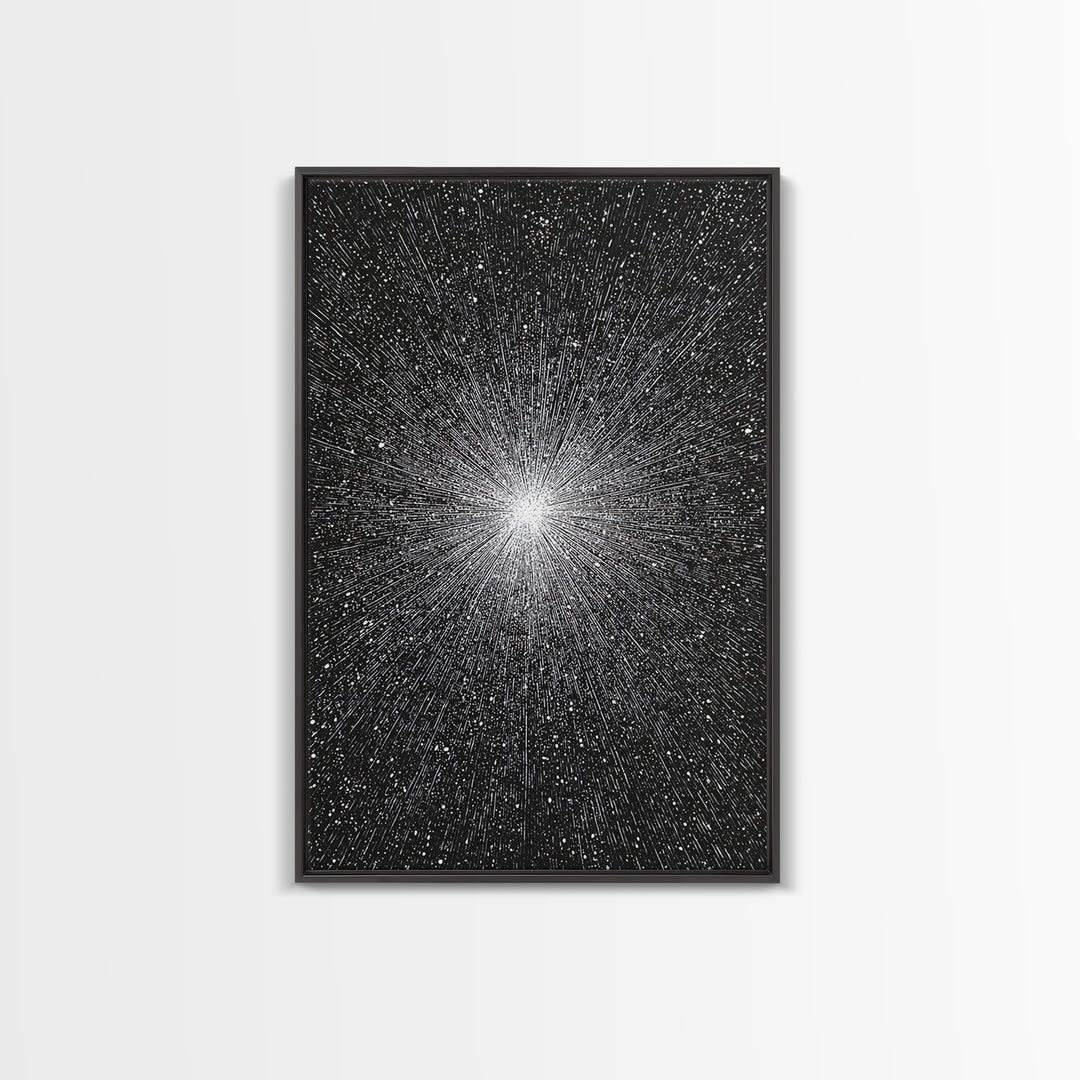 Black And White Cosmic Starburst Wall Art, Modern Abstract Art Print, Space Poster, Sci Fi Retro Decor, Monochrome Home Decor