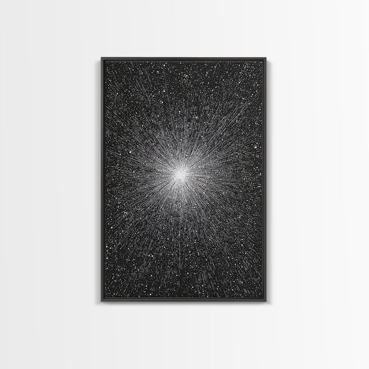 Black And White Cosmic Starburst Wall Art, Modern Abstract Art Print, Space Poster, Sci Fi Retro Decor, Monochrome Home Decor