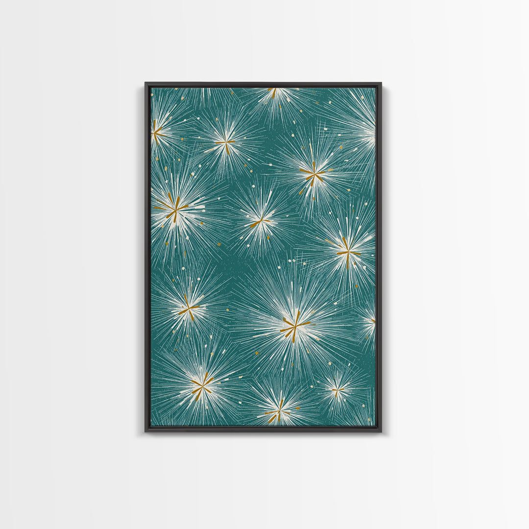 Teal Atomic Starburst Pattern Wall Art, Midcentury Modern Art Print, Retro Wall Decor, Gold White Abstract Home Decor Print