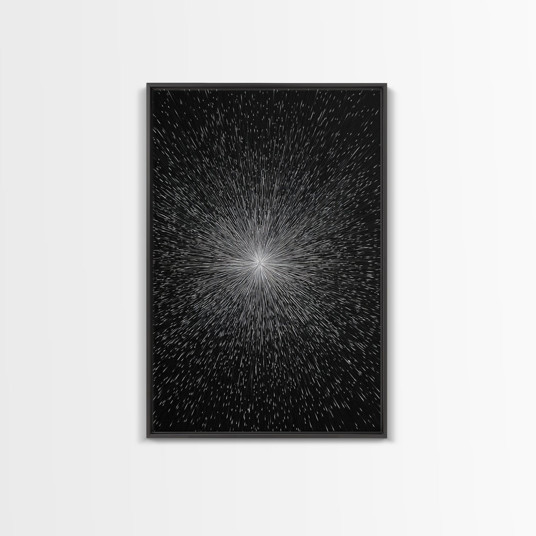 Black White Warp Speed Starburst Canvas Print, Modern Abstract Art, Space Wall Decor, Minimalist Sci Fi Poster, Cosmic Decor