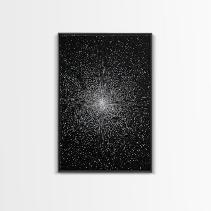 Black White Warp Speed Starburst Canvas Print, Modern Abstract Art, Space Wall Decor, Minimalist Sci Fi Poster, Cosmic Decor