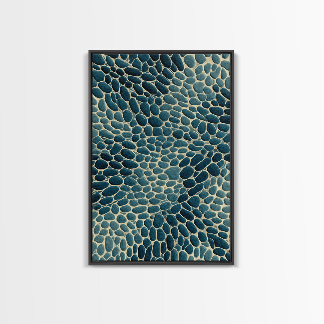 Teal Pebble Mosaic Abstract Wall Art, Modern Geometric Art Print, Coastal Home Decor, Blue Beige Organic Pattern Decor Print
