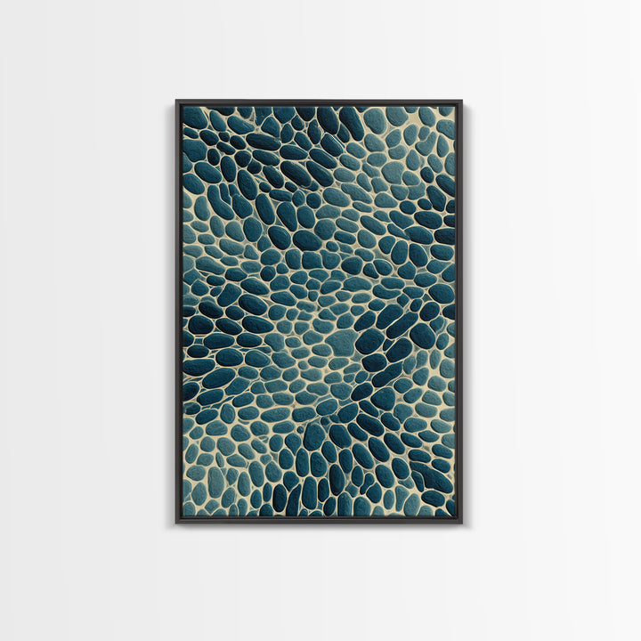 Teal Pebble Mosaic Abstract Wall Art, Modern Geometric Art Print, Coastal Home Decor, Blue Beige Organic Pattern Decor Print