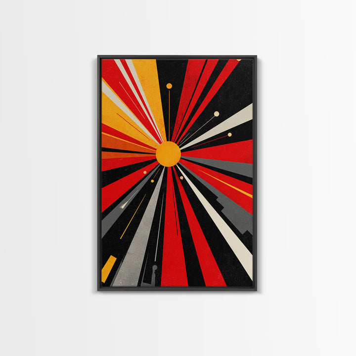 Atomic Red Black Starburst Canvas Print, Mid Century Modern Abstract Wall Art, Geometric Space Poster, Retro Bauhaus Decor